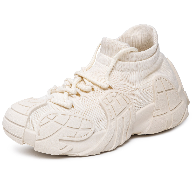 Női Flyknit felső részű sportcipő, polip-stílusú vastag talppal, fűzőkkel, légáteresztő háló belső