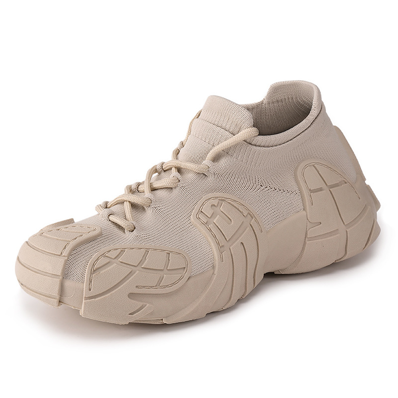 Női Flyknit felső részű sportcipő, polip-stílusú vastag talppal, fűzőkkel, légáteresztő háló belső