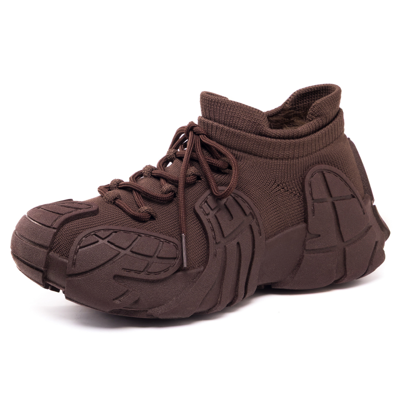 Női Flyknit felső részű sportcipő, polip-stílusú vastag talppal, fűzőkkel, légáteresztő háló belső