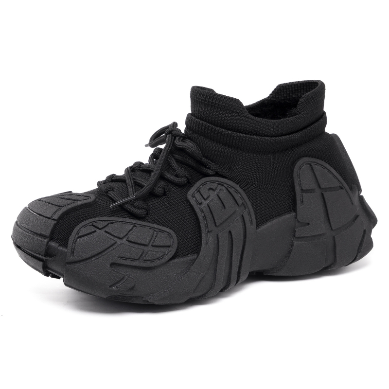 Női Flyknit felső részű sportcipő, polip-stílusú vastag talppal, fűzőkkel, légáteresztő háló belső