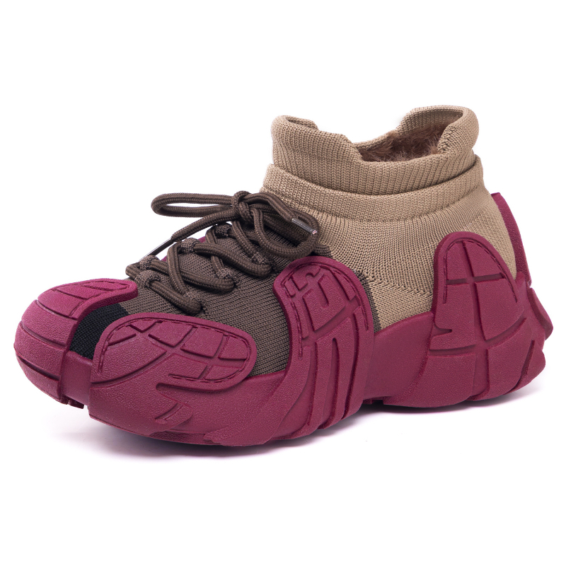 Női Flyknit felső részű sportcipő, polip-stílusú vastag talppal, fűzőkkel, légáteresztő háló belső