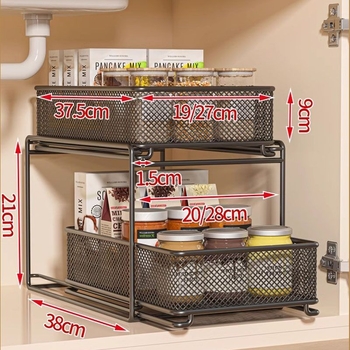 Ispod sudopera višeslojni kuhinjski stalak za pohranu, pomični, bez ugradnje, od ugljičnog čelika