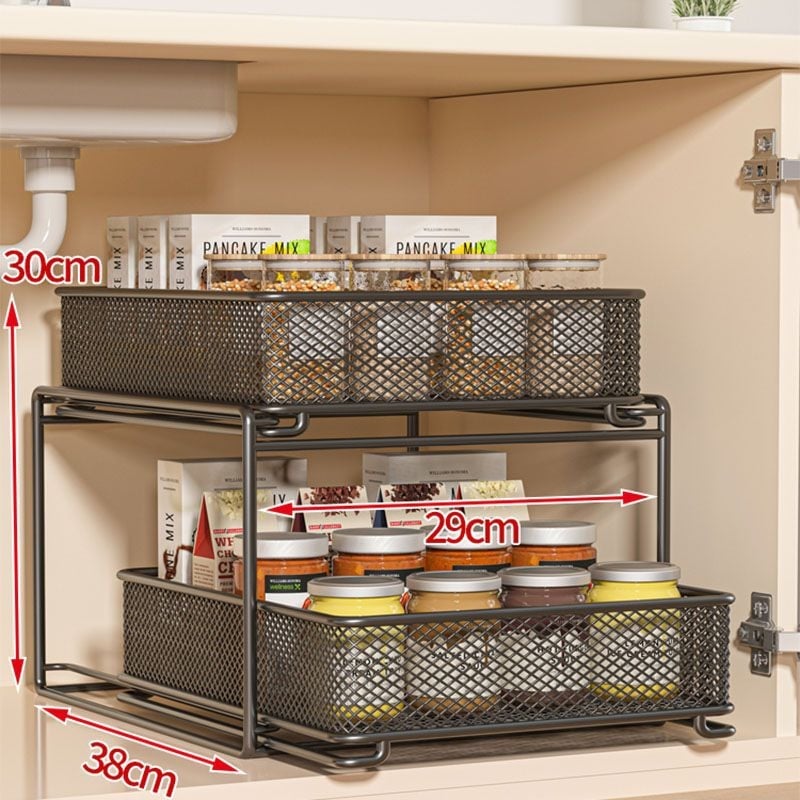 Ispod sudopera višeslojni kuhinjski stalak za pohranu, pomični, bez ugradnje, od ugljičnog čelika