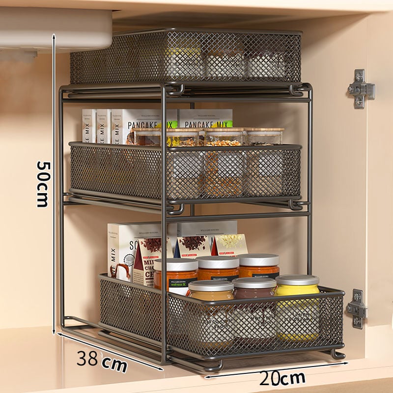 Ispod sudopera višeslojni kuhinjski stalak za pohranu, pomični, bez ugradnje, od ugljičnog čelika