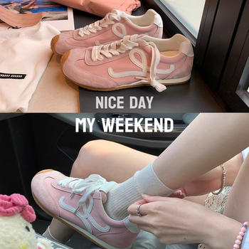 Női edzőcipő – balett-stílusú retro, színblokkal ellátott dizájn, magasságot növelő, bőr felsőrés, fűzős zárás, alacsony topp