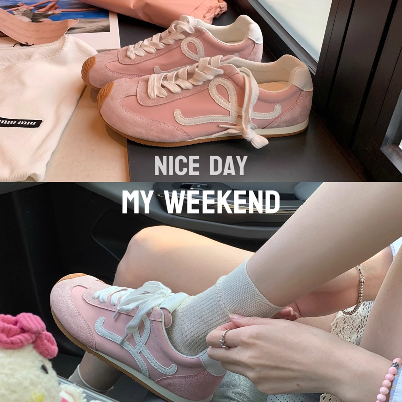 Női edzőcipő – balett-stílusú retro, színblokkal ellátott dizájn, magasságot növelő, bőr felsőrés, fűzős zárás, alacsony topp