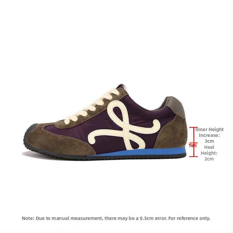 Női edzőcipő – balett-stílusú retro, színblokkal ellátott dizájn, magasságot növelő, bőr felsőrés, fűzős zárás, alacsony topp