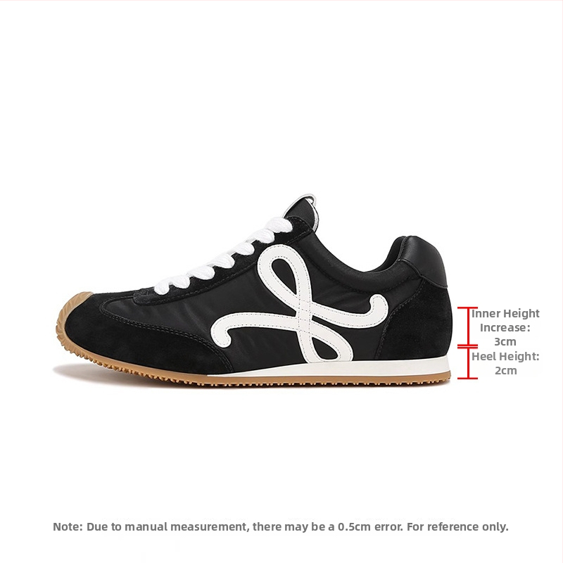 Női edzőcipő – balett-stílusú retro, színblokkal ellátott dizájn, magasságot növelő, bőr felsőrés, fűzős zárás, alacsony topp