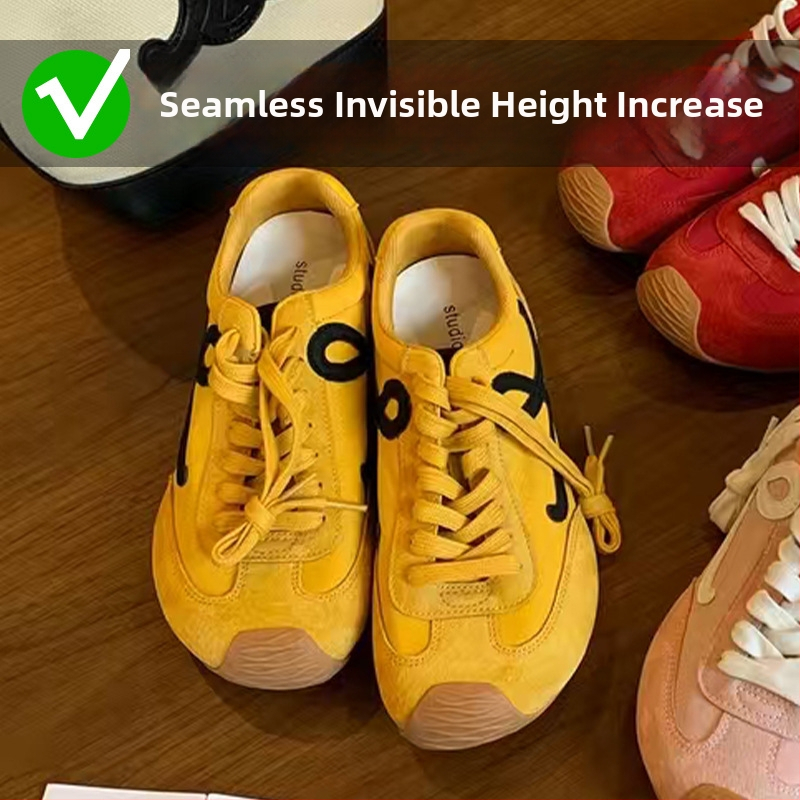 Női edzőcipő – balett-stílusú retro, színblokkal ellátott dizájn, magasságot növelő, bőr felsőrés, fűzős zárás, alacsony topp