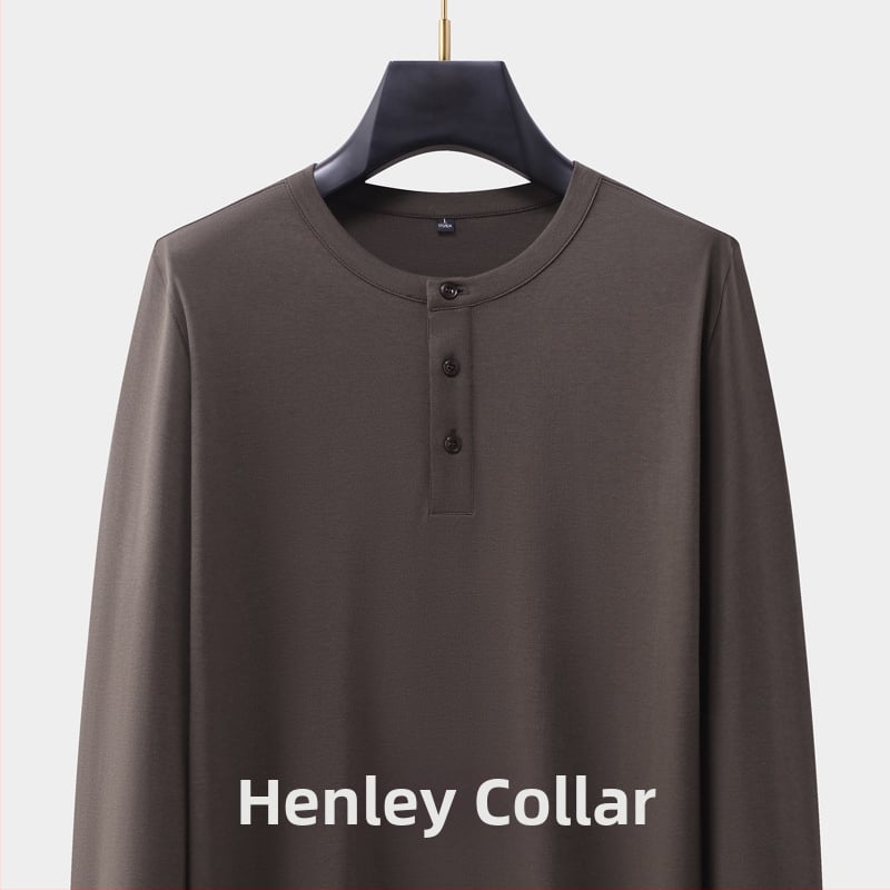 Férfi kereknyakú hosszú ujjú pamutkeverék póló, testhezálló szabású, ősz, casual