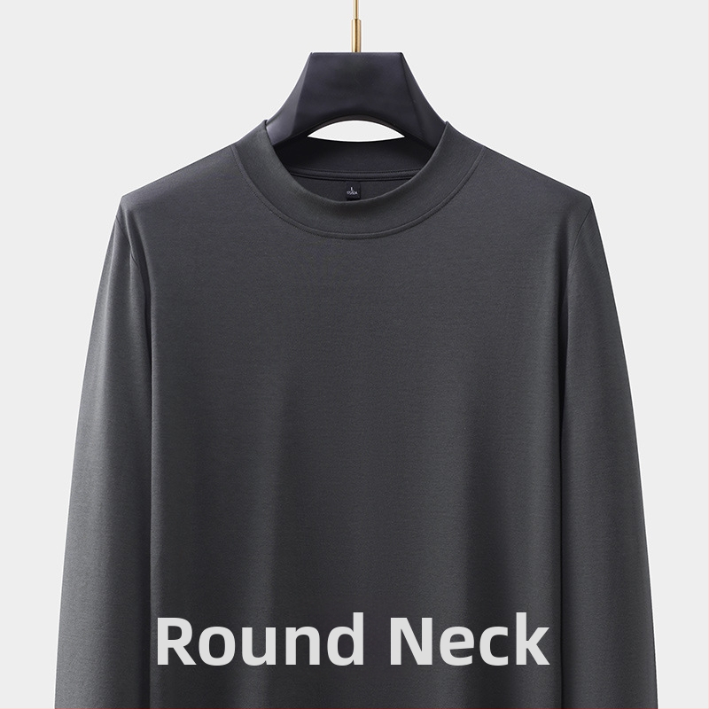 Férfi kereknyakú hosszú ujjú pamutkeverék póló, testhezálló szabású, ősz, casual