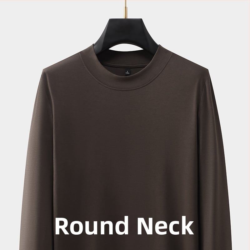 Férfi kereknyakú hosszú ujjú pamutkeverék póló, testhezálló szabású, ősz, casual