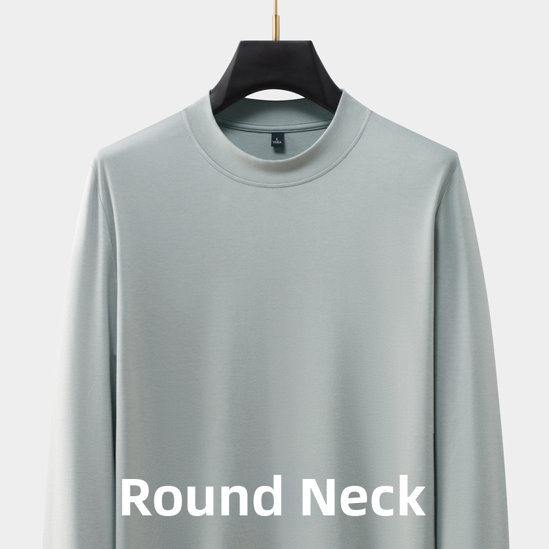 Férfi kereknyakú hosszú ujjú pamutkeverék póló, testhezálló szabású, ősz, casual