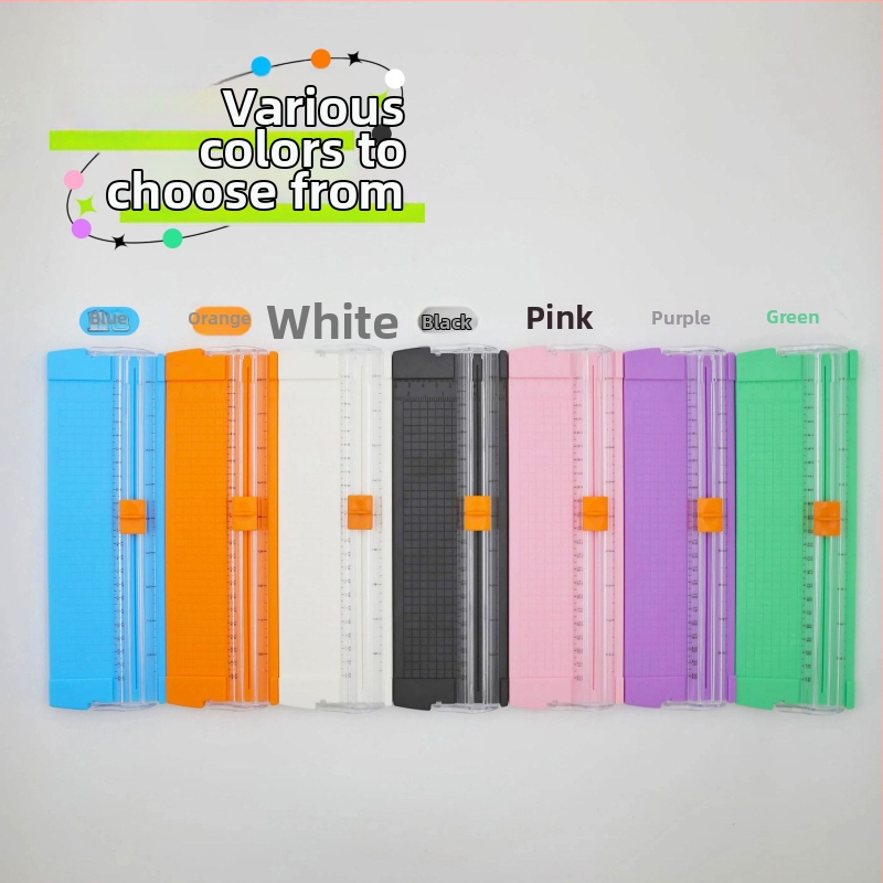 Dvipusis nešiojamas popieriaus pjovimo priemonė, plastikinė, modelis 857, mini pjoviklis su skalėle