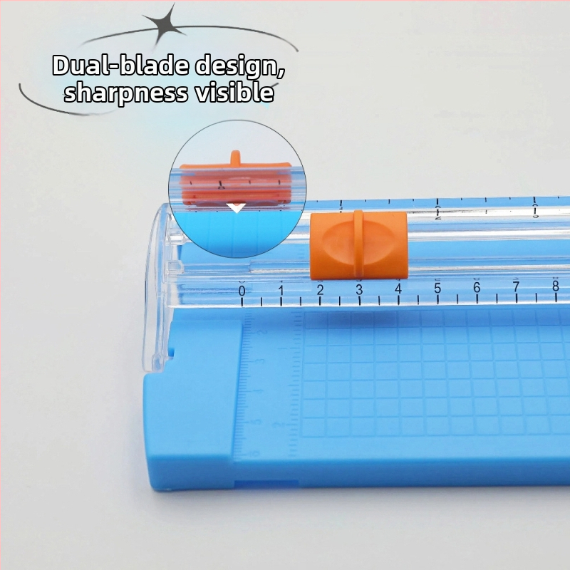 Dvipusis nešiojamas popieriaus pjovimo priemonė, plastikinė, modelis 857, mini pjoviklis su skalėle