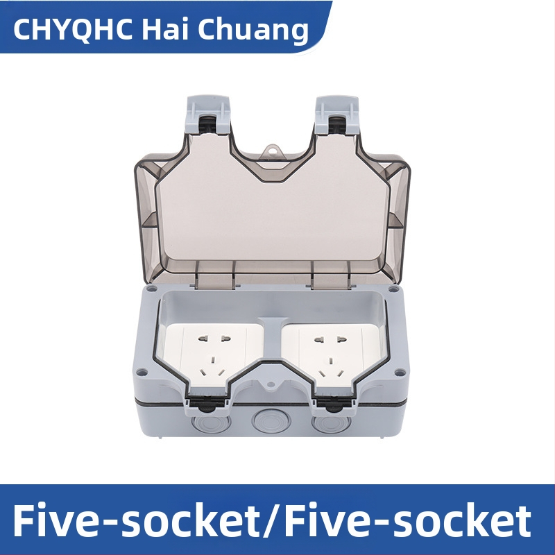 Vodootporna kutija za utičnicu za površinsku montažu, unutarnja/ vanjska, dvoposjedna utičnica, kompatibilna sa pametnim toaletom i punjenjem EV; standard: novi nacionalni standard; marka CHYQHC; ugradnja: zid