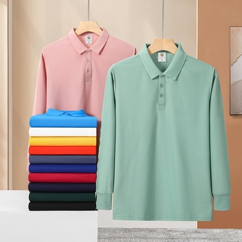 Унисекс есенна поло риза с яка и дълги ръкави, бродиран рекламен логотип