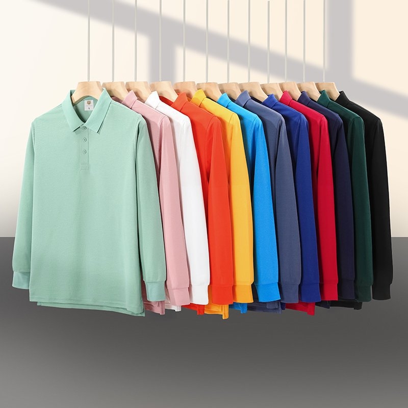 Унисекс есенна поло риза с яка и дълги ръкави, бродиран рекламен логотип