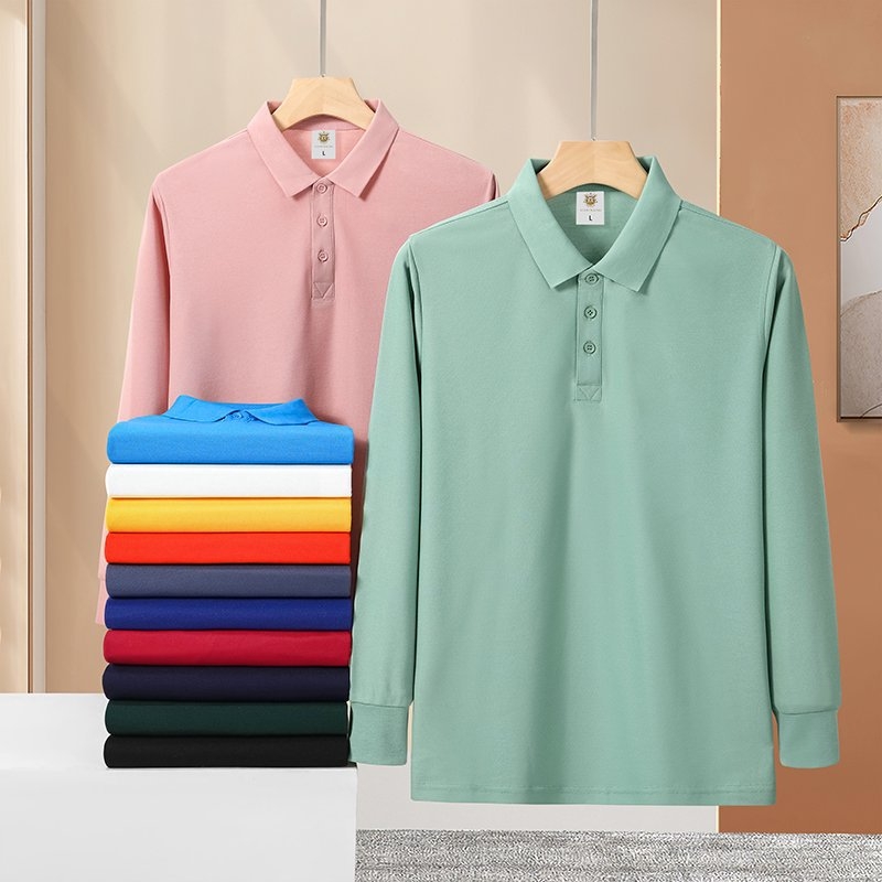 Унисекс есенна поло риза с яка и дълги ръкави, бродиран рекламен логотип