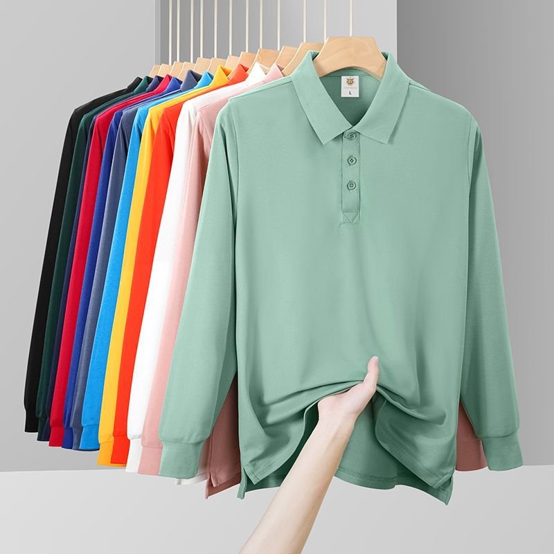 Унисекс есенна поло риза с яка и дълги ръкави, бродиран рекламен логотип