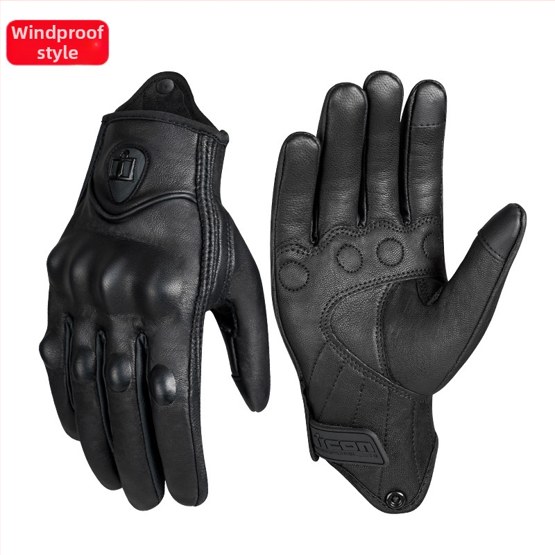 Aitas ādas motociklu cimdi, ūdensizturīgi, rudens-ziemas, vidēja biezuma, universāli