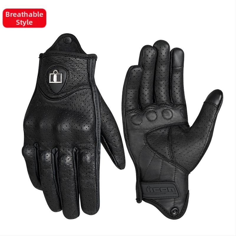 Aitas ādas motociklu cimdi, ūdensizturīgi, rudens-ziemas, vidēja biezuma, universāli