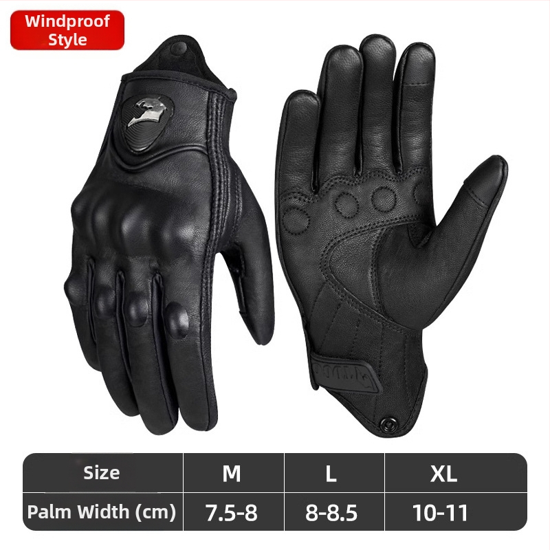 Aitas ādas motociklu cimdi, ūdensizturīgi, rudens-ziemas, vidēja biezuma, universāli