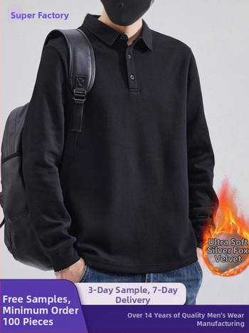 Meeste polo pikkade varrukatega fleece sisemine soojus, vaba lõige, puuvilla-poliesteri segu, sobiv sügise-külma hooajaks