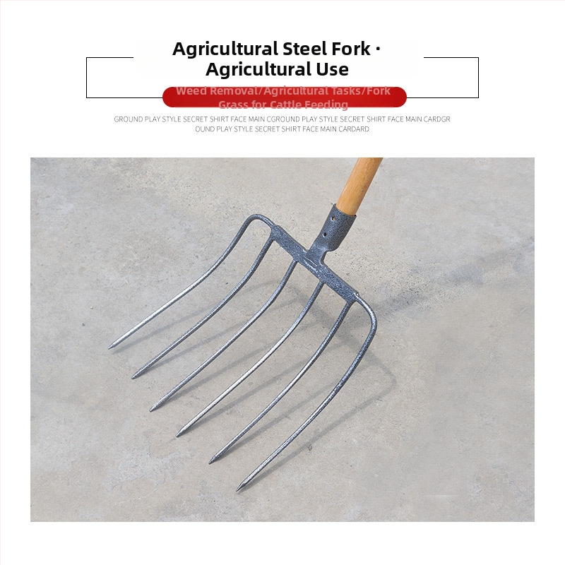 Plieninė sodo šakutė su medine rankena — modelis DT-black welded steel fork; svoris 0,75 kg; korpusas: plienas; rankena: mediena