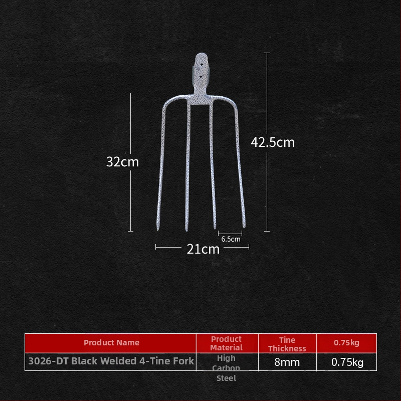 Oceľová záhradná vidlica s drevenou rukoväťou — model DT-black welded steel fork; hmotnosť 0,75 kg; telo: oceľ; rukoväť: drevo