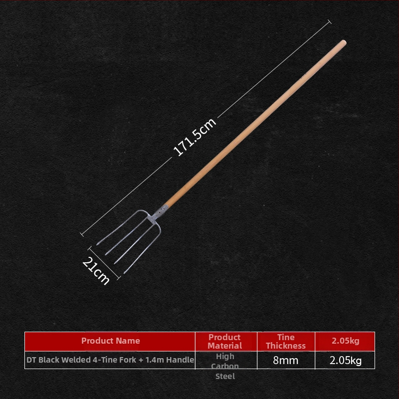 Oceľová záhradná vidlica s drevenou rukoväťou — model DT-black welded steel fork; hmotnosť 0,75 kg; telo: oceľ; rukoväť: drevo