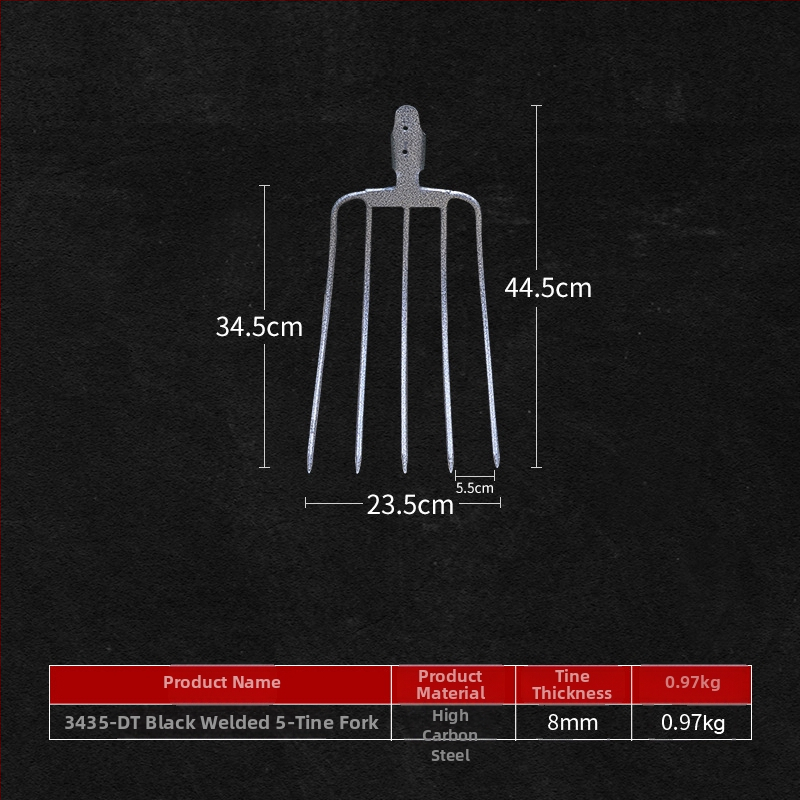 Oceľová záhradná vidlica s drevenou rukoväťou — model DT-black welded steel fork; hmotnosť 0,75 kg; telo: oceľ; rukoväť: drevo