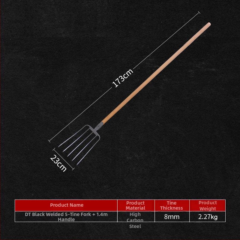 Oceľová záhradná vidlica s drevenou rukoväťou — model DT-black welded steel fork; hmotnosť 0,75 kg; telo: oceľ; rukoväť: drevo