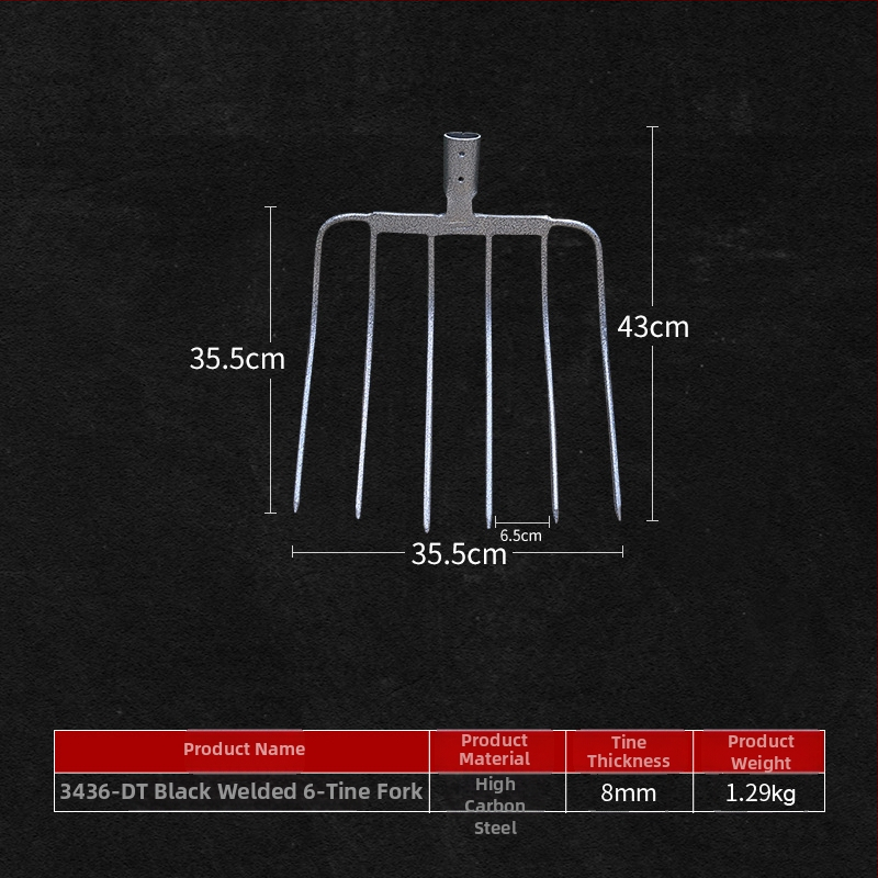 Oceľová záhradná vidlica s drevenou rukoväťou — model DT-black welded steel fork; hmotnosť 0,75 kg; telo: oceľ; rukoväť: drevo