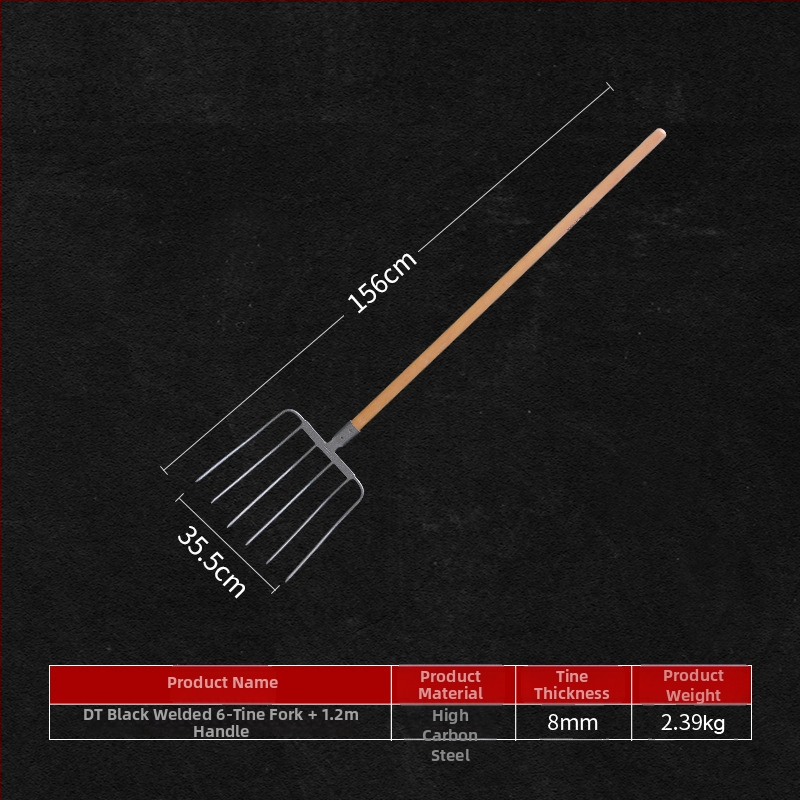 Oceľová záhradná vidlica s drevenou rukoväťou — model DT-black welded steel fork; hmotnosť 0,75 kg; telo: oceľ; rukoväť: drevo
