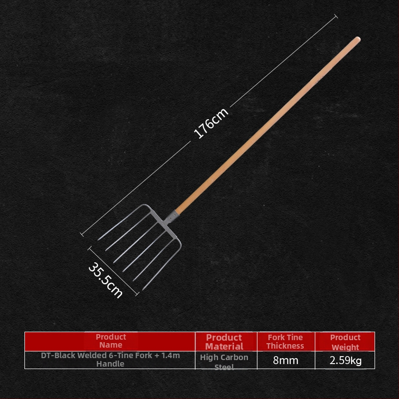 Oceľová záhradná vidlica s drevenou rukoväťou — model DT-black welded steel fork; hmotnosť 0,75 kg; telo: oceľ; rukoväť: drevo