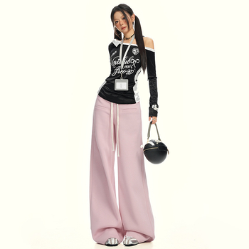 Bavlnené široké nohavice pre ženy, dlhé, casual, jeseň 2025, štýl Základný/Zrelá dáma