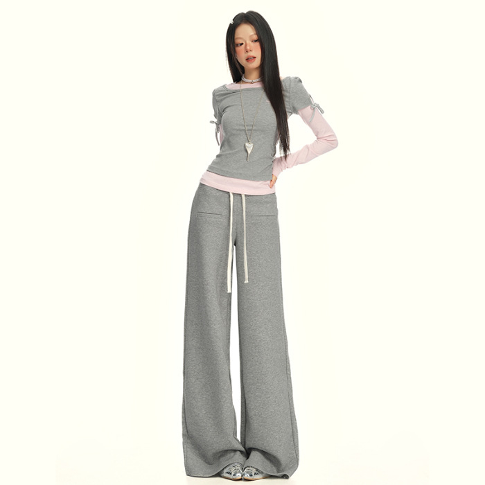 Bavlnené široké nohavice pre ženy, dlhé, casual, jeseň 2025, štýl Základný/Zrelá dáma