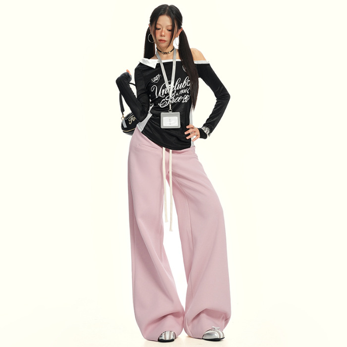 Bavlnené široké nohavice pre ženy, dlhé, casual, jeseň 2025, štýl Základný/Zrelá dáma