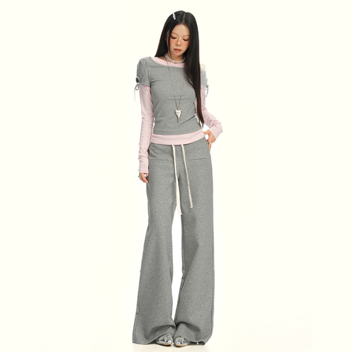 Bavlnené široké nohavice pre ženy, dlhé, casual, jeseň 2025, štýl Základný/Zrelá dáma