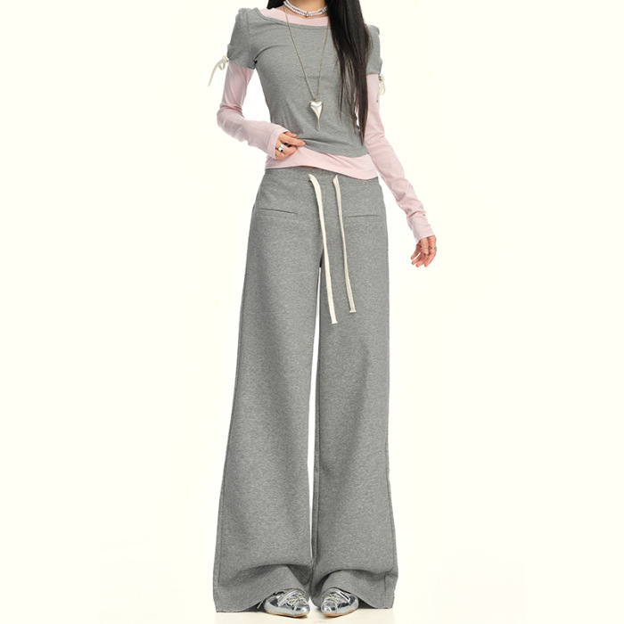 Bavlnené široké nohavice pre ženy, dlhé, casual, jeseň 2025, štýl Základný/Zrelá dáma