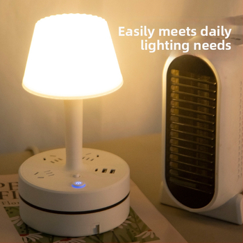 Multifunkcinė stalo lempa su įmontuota maitinimo juosta, USB įkrovimo jungtimi, LED akių apsaugos naktine šviesa ir saugojimo funkcija