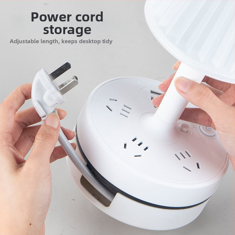 Daudzfunkcionāla galda lampa ar iebūvētu kontaktu joslu, USB uzlādes portu, LED acīm draudzīgu nakts gaismu un uzglabāšanas funkciju