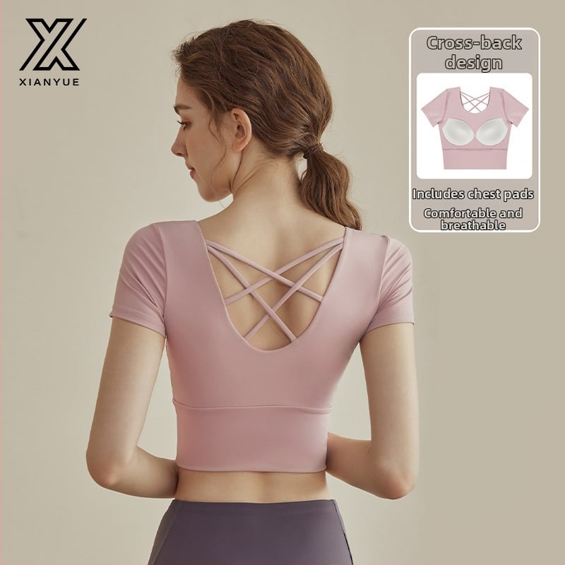 Ženski joga set s kratkim rukavom, jednostavan uzorak, 85% poliester, 15% spandex