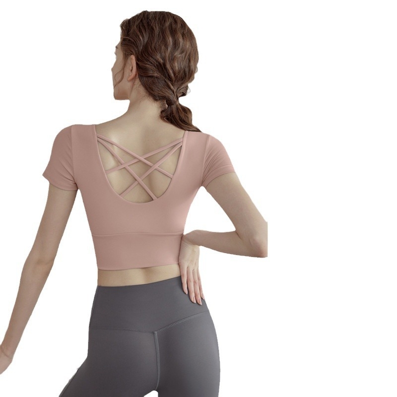 Ženski joga set s kratkim rukavom, jednostavan uzorak, 85% poliester, 15% spandex