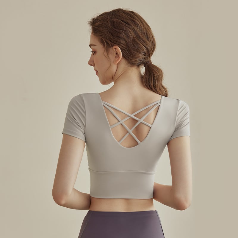 Ženski joga set s kratkim rukavom, jednostavan uzorak, 85% poliester, 15% spandex