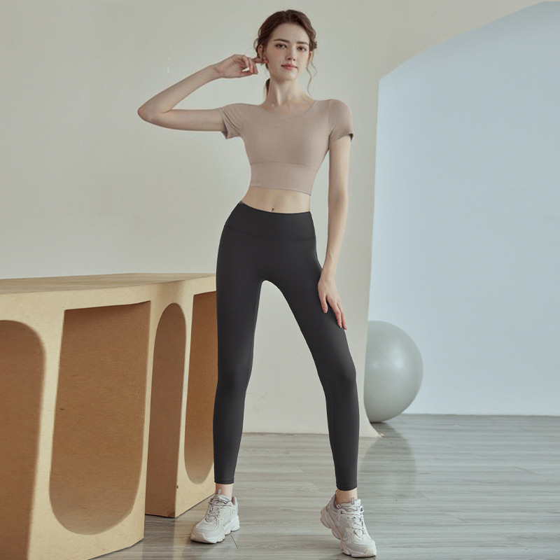 Ženski joga set s kratkim rukavom, jednostavan uzorak, 85% poliester, 15% spandex