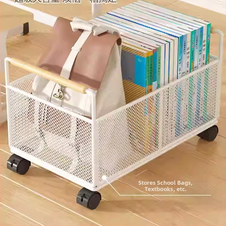 Prenosný regál na knihy s kolieskami, železný, 1-poschodový, pod písacím stolom, moderný dizajn