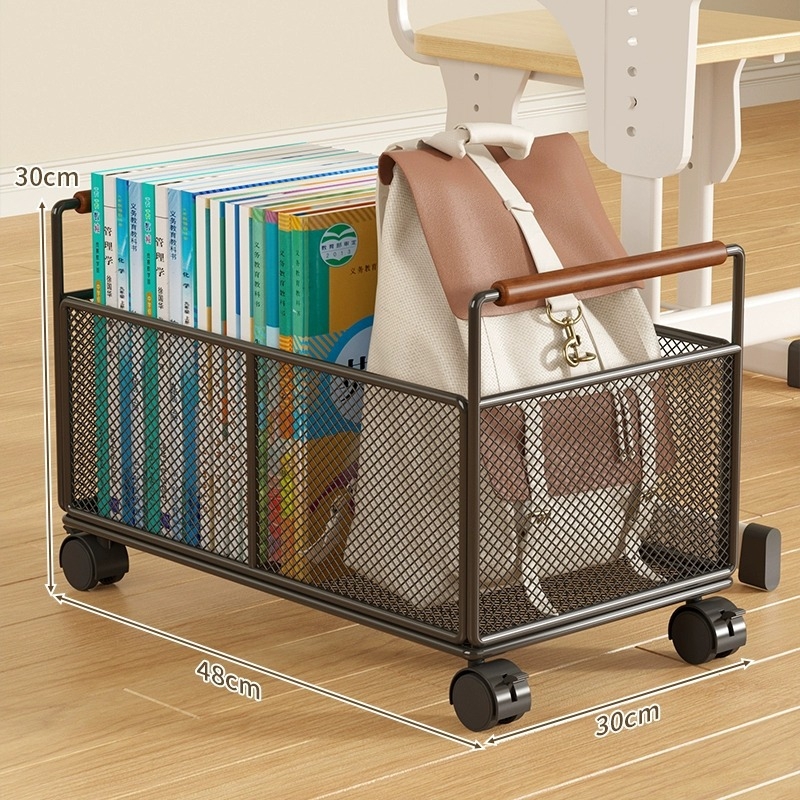 Prenosný regál na knihy s kolieskami, železný, 1-poschodový, pod písacím stolom, moderný dizajn