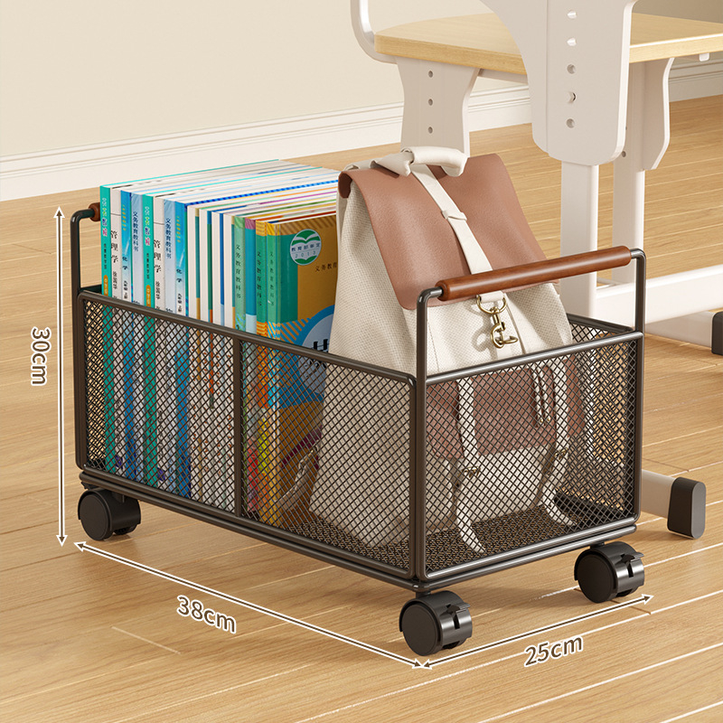 Prenosný regál na knihy s kolieskami, železný, 1-poschodový, pod písacím stolom, moderný dizajn